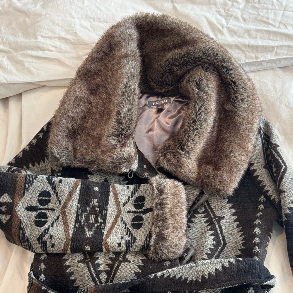 Fur Trimmed Black and Brown Jacket